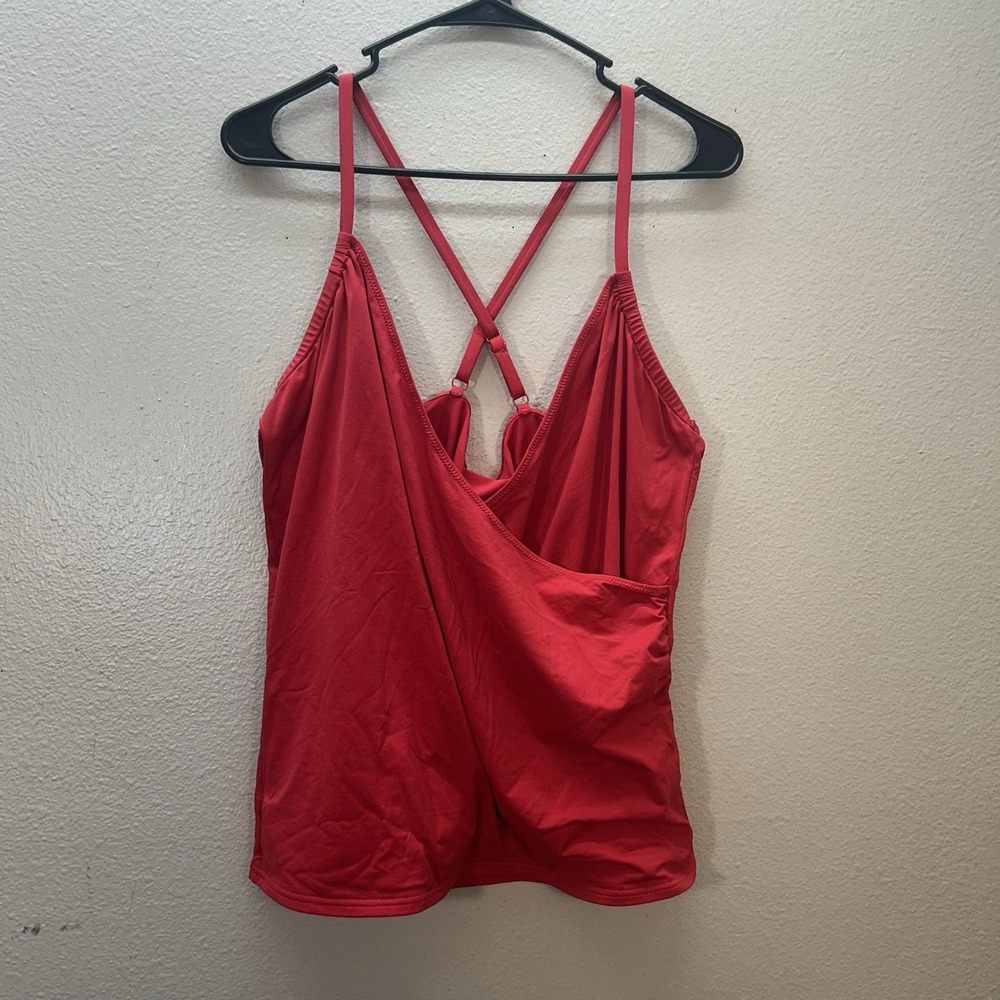 Lands' End Womens Swim Suit Tankini Top Red Faux Wrap Style‎ Size 14 Wireless
